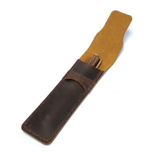 Brown Crazy Horse Leather Pen Sleeve
